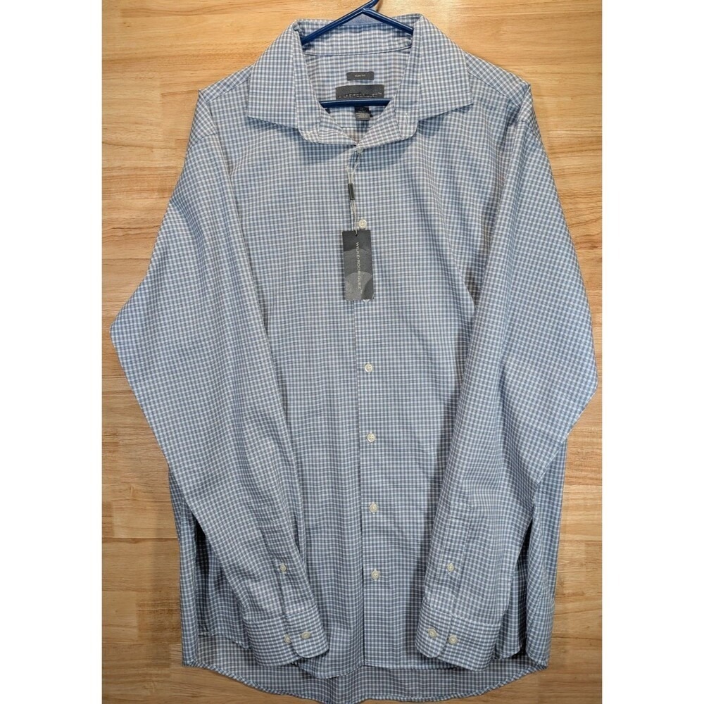 Wilke Rodriguez Slim Fit Dress Shirt Blue Check‎ Large NWT Mens Button Up